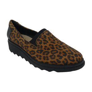 Clarks Collection Sharon Dolly Leopard Print Suede Wedge Heel Shoes Womens 7